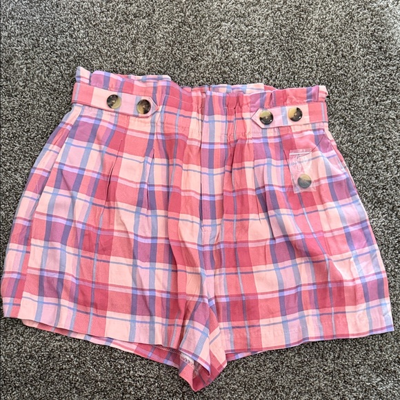 a.n.a High Waist Plaid Shorts - Pink and Blue - Picture 1 of 4